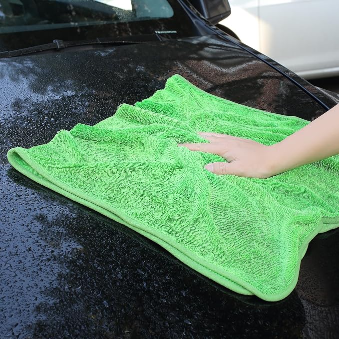 JOYMOOP Microfiber Towels for Cars, 3 Pack 35.4" x 23.6" Car Drying Towel, Green Reusable Car Towel, Quick Drying Car Microfiber Cleaning Cloth for RVs, SUVs, Trucks