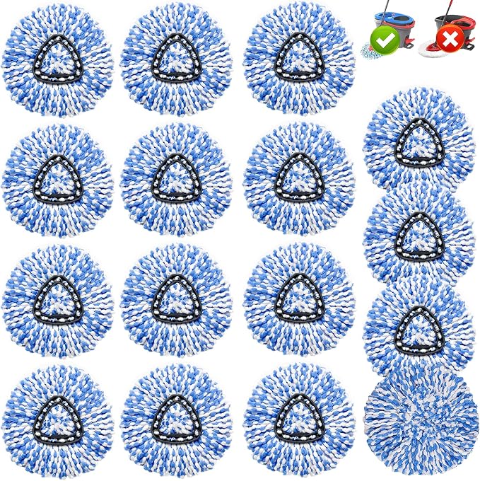 16 Pack Spin Mop Replacement Head,100% Microfiber,Easy Wring Mop Refill | Fit for Rinse Clean 2-Tank System,Deep-Cleaning,Machine Washable,360° Rotation,Easy Floor Cleaning,Density Weave, No Shedding