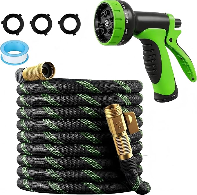 100ft Non-Expanding Garden Hose, 3/4" GHT Kink-Free Water Hose with 10 Function Nozzle, Flexible Outdoor Hose for Yard, Garden, Car Washing