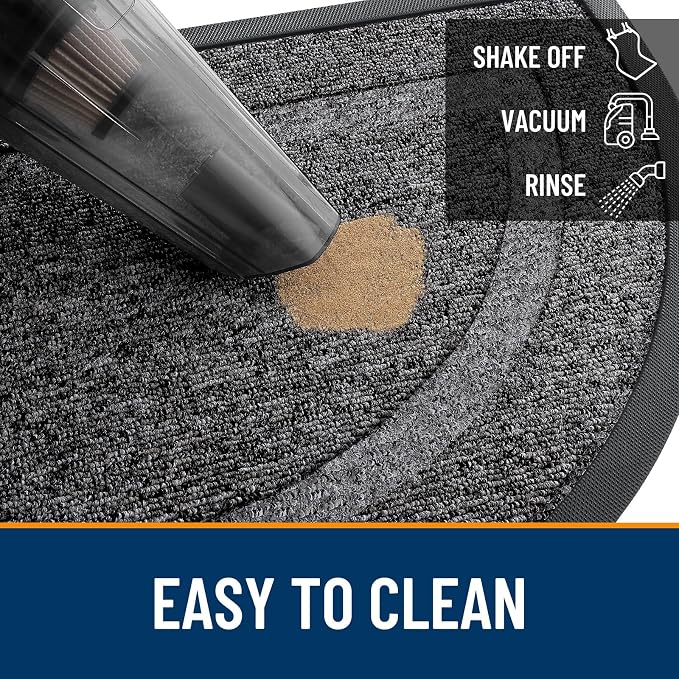 OLANLY Half Circle Front Door Mat Outside 29.5x17 All-Season Rubber Doormat | Black and White, Absorbent, Heavy-Duty, Stain and Fade Resistant, Non-Slip Backing, Low-Profile Indoor Outdoor Entryway Mat
