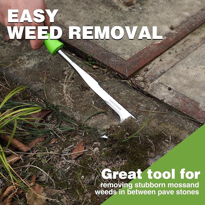 WORKPRO Crack Weeder, 12" Stainless Steel Crevice Weeding Tool | Soft Handle, L-Shaped Side-Walk Weed Puller Spatula, For Garden Lawn Yard Patio Terrace Paving Moss Garden Tool