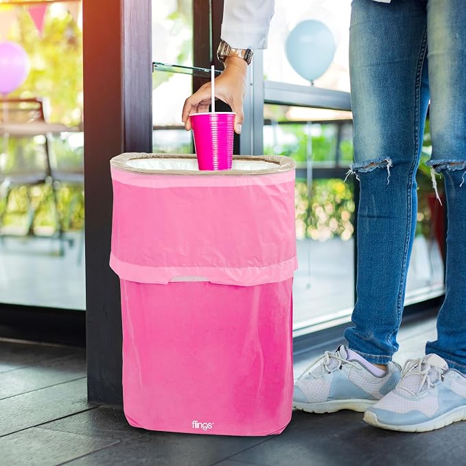 Party City Flings Plastic Bin (3-Pack) -Bright Pink (2) and Recycle (1) - 22 x 15 - Stylish & Convenient Portable Waste Solution for Events & Parties