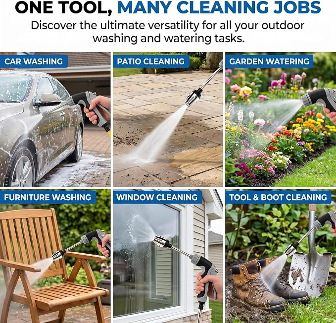 Hose Hawk pro Pressure Washer, Handheld Power Washer with 360° Rotating for Three Spray Modes, Blast Away Dirt Instantly Stainless Steel Universal Hose Fit, Tool Free Install for Patio Car