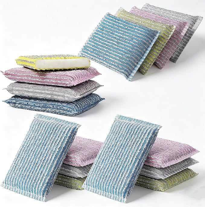 Non-Scratch Kitchen Cleaning Scrub Pads -16 Pack Random Color, 12.5x8.5 cm Gentle Scrubbers for Non-Stick Cookware Dishes FORUMALL (16PCS)