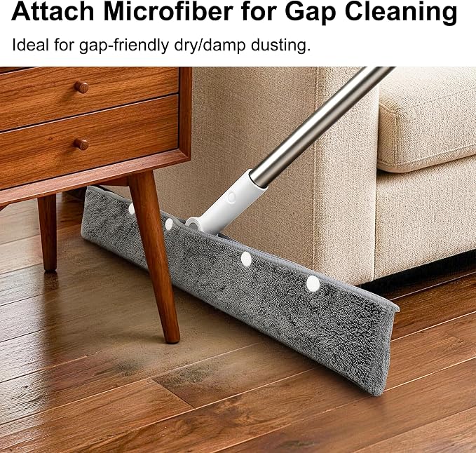 Floor Squeegee with 51"-58" Telescoping Handle & 180° Rotating Head, Water Removal for Tile & Hardwood, Under-Furniture Cleaning