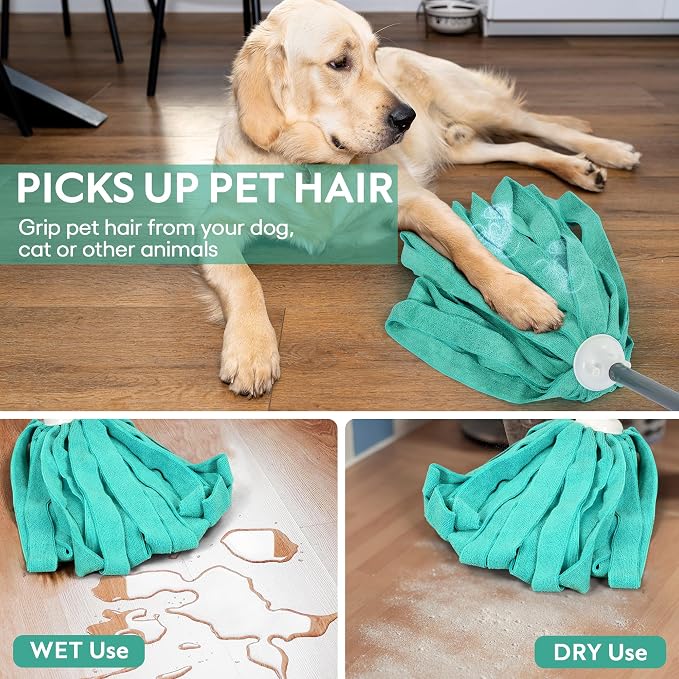 Matthew Microfiber Cloth Mop Compatible with Ceda Mop Refill Commercial Replacement 54" Stainless Steel Handle with 2 Wet Mop Heads w/1 Handle Incl.2Pcs Microfiber Towels-Green