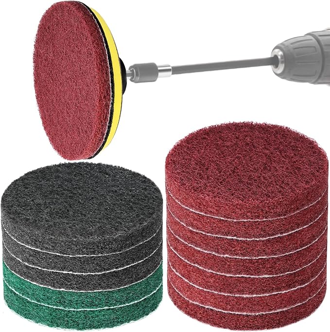 5 Inch 15 PCS Scouring Pads Drill Brush Power Scrubber Cleaning Kit | Hook and Loop Scrub Pads Drill Attachment with Accessories for Bathroom Scale Removal, Rust Removal, Metal & Tile Cleaning