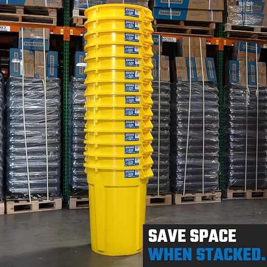 Magnum Yellow 55 Gallon Trash Can Set (Trash Can, Quiet Dolly, and Reinforced Lid), Construction Grade, Jobsite Ready, Non-Marking Wheels & Casters for Rolling Garbage CMTC-CLD0-55Y02 (2 Set)