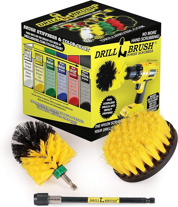 Bathroom Accessories - Bathroom Cleaning Tools - Drill Brush Attachment Set | Cleaning Supplies - Drill Brush - Grout Cleaner - Shower Cleaner - Scrub Brush for Shower - Tile Cleaning Brush - Bathtub