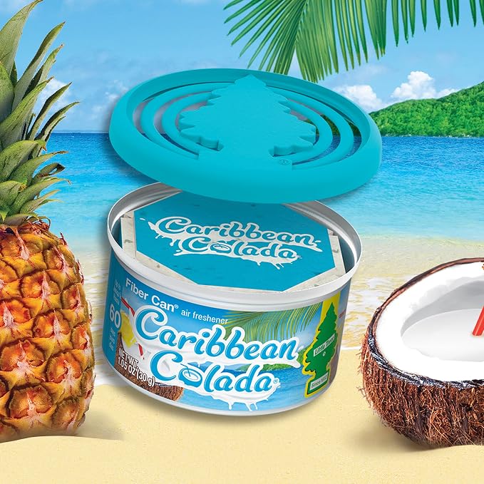 LITTLE TREES Car Air Freshener | Fiber Can Provides Long Lasting Scent for Auto or Home | Recycled Fiber | Caribbean Colada, 4 Air Fresheners