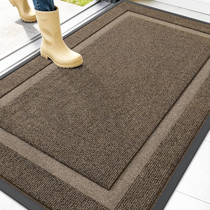 OLANLY Front Door Mat Outside 47x30, All-Season Heavy-Duty Rubber Doormat | Brown, Absorbent, Stain and Fade Resistant, Waterproof Non-Slip Backing, Low-Profile Indoor Outdoor Floor Mat for Entryway
