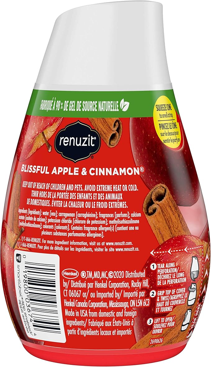 Renuzit - 1717587 Blissful Apple & Cinnamon Adjustable Gel Air Freshener, 7oz Cone (Pack of 12)