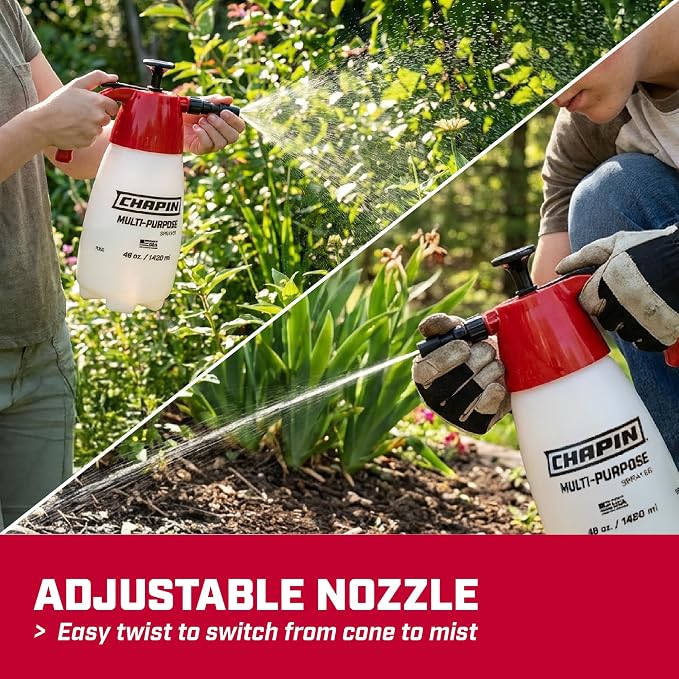 CHAPIN 48oz Pump Sprayer, Anti-Clog for Reliable Coverage, 2 Pack | Comfortable handheld design; thumb shut-off reduces fatigue during lawn, garden and household spraying tasks