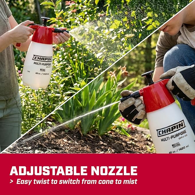 Chapin 1002 Handheld Pump Sprayer,48oz,Multi‑Purpose,Lawn & Garden,Translucent Poly Tank,Wide Mouth Opening,Adjustable Cone Nozzle, Anti‑Clog Filter for Weed,Fertilizer & Pest Applications (Pack of 6)