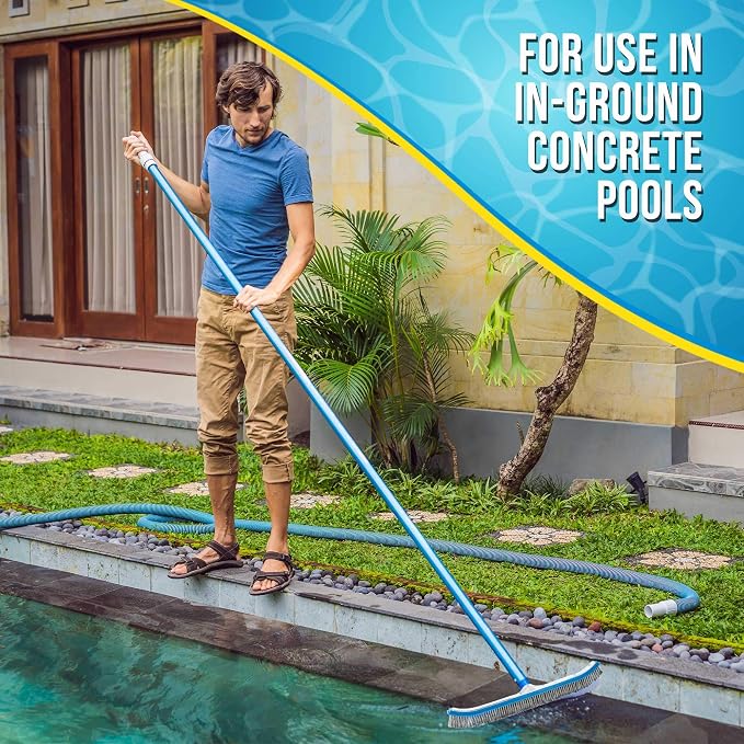 U.S. Pool Supply 18" Pool Brush Head for Inground Pools, Stainless Steel | Pool Brush, Metal Wire Bristles, Scrubbing Scrubber Brushes - Remove Calcium Build-Up on Tiles, Rust Stains on Concrete Walls
