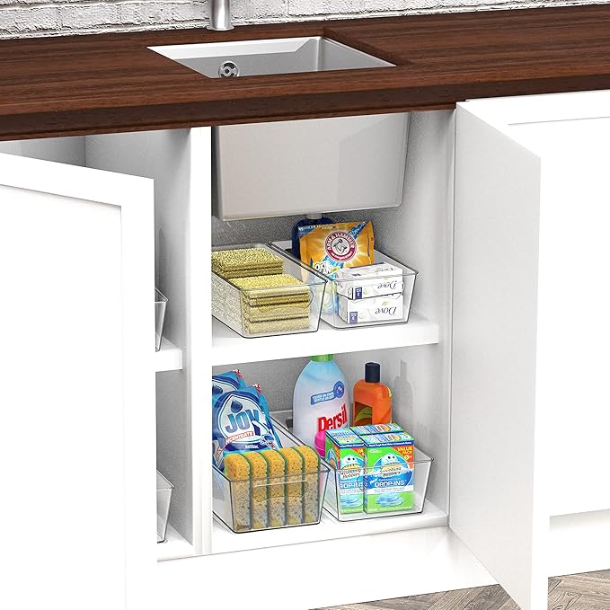 Simple Houseware Pantry Bins Storage Organizer, 8 Packs, (4M/4L) | Large 14 x 7 x 3.75 in. | Medium 12 x 6.2 x 3.4 in.