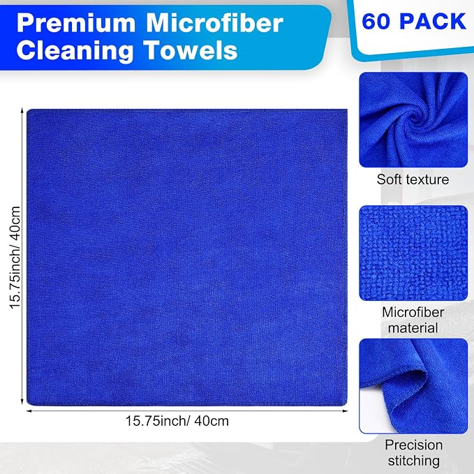 Nuenen 140 Pcs Microfiber Cleaning Cloths for Cars Ultra Absorbent Car Towels Drying Reusable Cleaning Supplies House Kitchen Window Microfiber Towel (Blue,16 x 16 Inch)