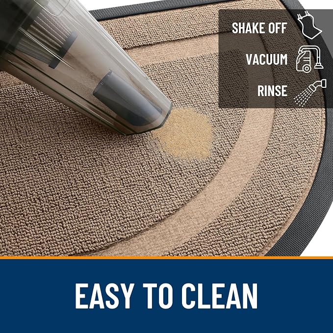 OLANLY Half Circle Front Door Mat Outside 29.5x17 All-Season Rubber Doormat | Mocha, Absorbent, Heavy-Duty, Stain and Fade Resistant, Waterproof Non-Slip Backing, Low-Profile Indoor Outdoor Entryway Mat
