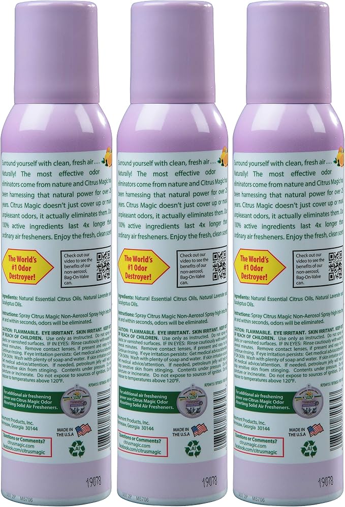 Citrus Magic Air Freshener Spray, Lavender Escape, 3 Ounce, Pack of 3 | Odor Eliminator for Home, Up to 7 Hours of Freshness, Non-Aerosol, Citrus-Based Formula
