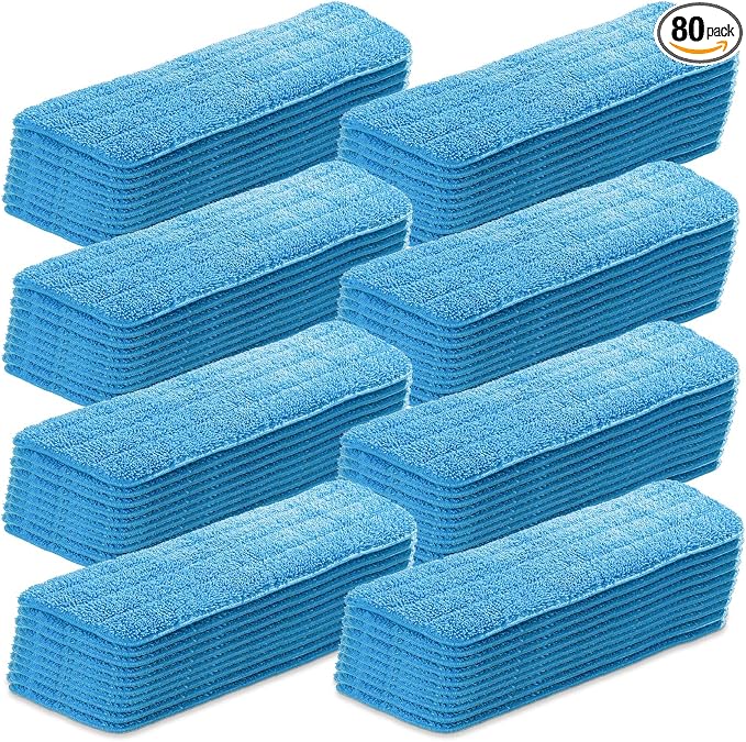 80 Pack Microfiber Mop Pads Machine Washable Flat Mop Head Replace | Reusable for Hardwood Floors and Hard Surfaces, Deep Scrubbing Design, Household Cleaning Replacement, Flat Head Compatible