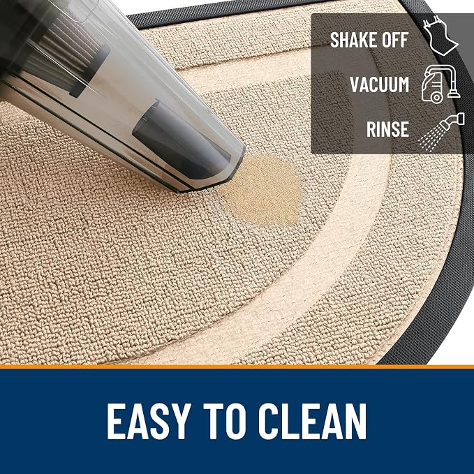 OLANLY Half Circle Front Door Mat Outside 33x21 All-Season Rubber Doormat | Off-White, Absorbent, Heavy-Duty, Stain Fade Resistant, Waterproof Non-Slip Backing, Low-Profile Indoor Outdoor Entryway Mat