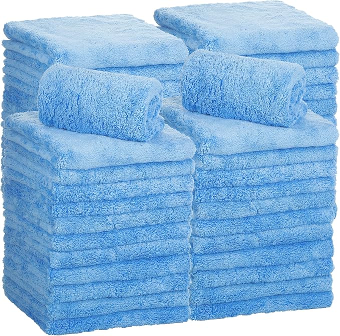 Shimeyao 30 Pcs 16 × 16 Inch Microfiber Towels for Cars, 500 GSM Edgeless Plush Car Detailing Towel, Lint Free Scratch Free Cleaning Cloths for Drying, Washing, Polishing, Waxing, Home (Light Blue)