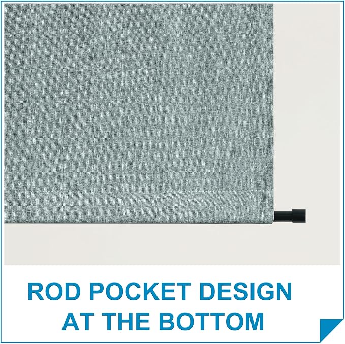 RYB HOME Linen Blended French Door Shades Self Adhesive, Privacy Room Darkening Glass Door Window Curtains for Kitchen Patio Sidelight Curtain Tie Up Shade Wide 30 x Long 69 inch 1 Pc Stone Blue