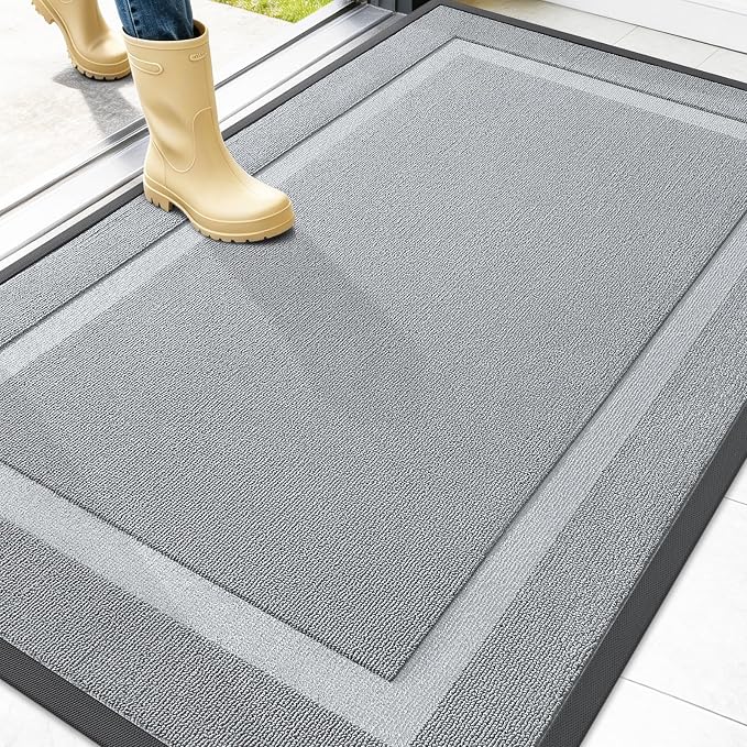 OLANLY Front Door Mat Outside 47x32, All-Season Heavy-Duty Rubber Doormat | Ash Gray, Absorbent, Stain and Fade Resistant, Waterproof Non-Slip Backing, Low-Profile Indoor Outdoor Floor Mat for Entryway