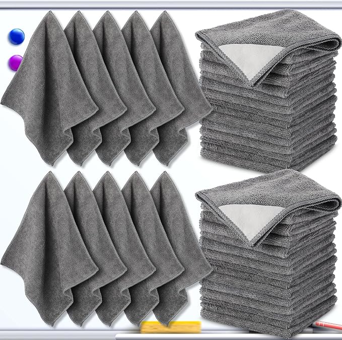 Tudomro 30 Pcs Magnetic Microfiber Cleaning Cloth, Gray | 10'' x 10'', Dry Erasers Bulk, Whiteboards Dry Erase Cloth, Cleaner Reusable, Home, Office,