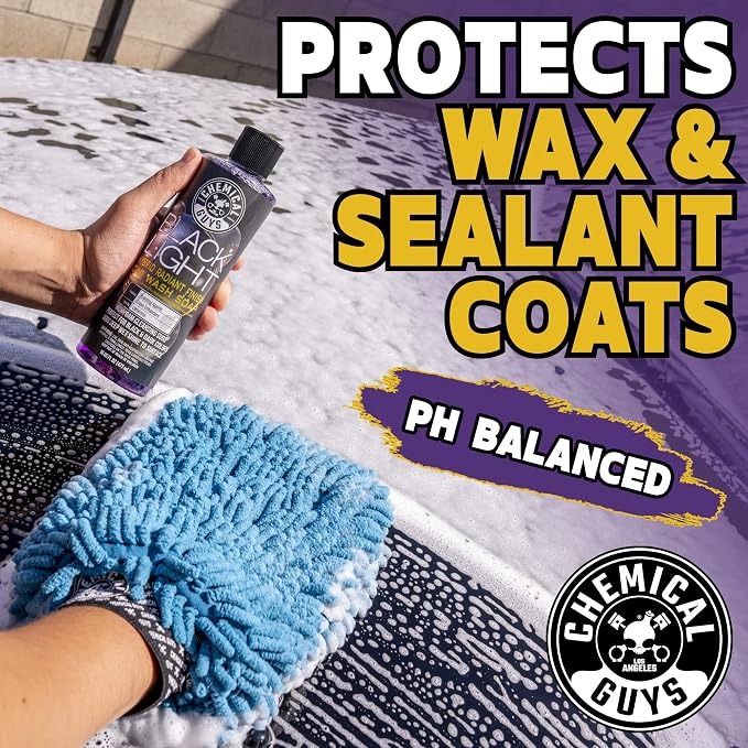 Chemical Guys, Black Light Foaming Car Wash Soap, Black Cherry Scent, 16 oz | For Black and dark color paint, adds deep wet shine to surface, works with foam cannons, foam guns, black cherry scent