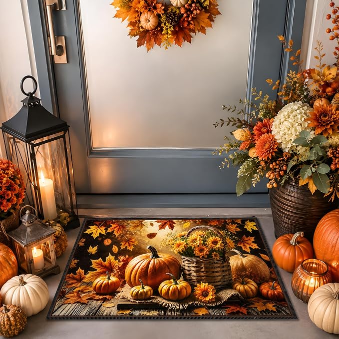 Fall Pumpkin Rug 15.7x23.6 in, Faux Cashmere Non Slip Floor Mat (Pumpkin, 15.7x23.6inch)