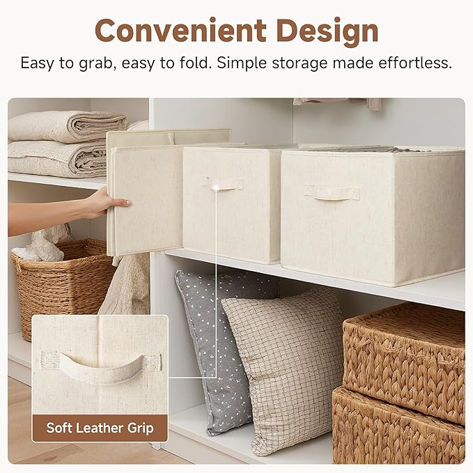 StorageWorks Closet Storage Bins, Beige(NaturWeave Fabric), Extra Large | Closet Organizers and Storage Bins, Shelf Baskets for Clothes Storage, Fabric Storage Bins for Organization