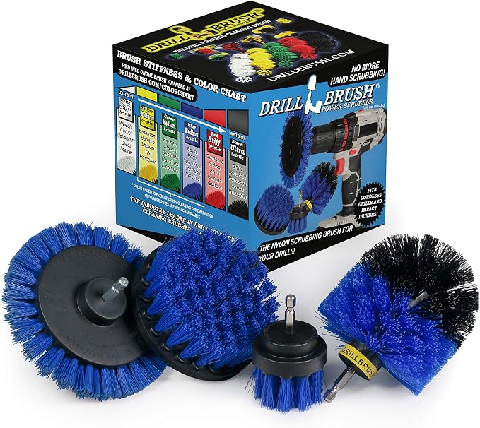 Drillbrush Blue - Boat Cleaning Drill Brush Attachment Set - Aluminum | Wood - Personal Watercraft Detailing - Fiberglass Hull Cleaning Kit - Kayak Accessories - Deck Brush
