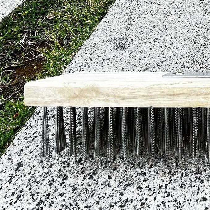 Stainless Steel Deck Scrub Brush with Long Handle - Heavy Duty Floor Scrubber Brush with Pole, Moss Remover Wire Cleaning Brushes for Concrete Floor, Patio, Garden, Garage