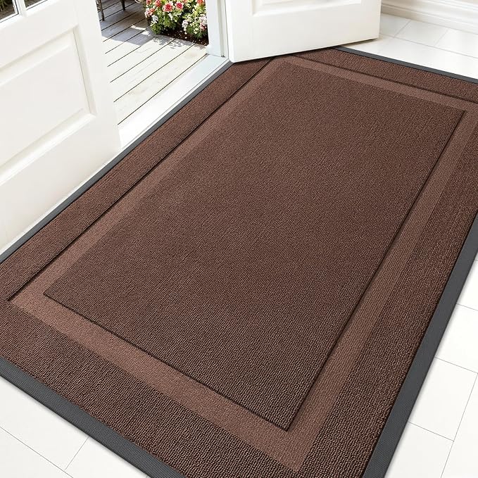 OLANLY Front Door Mat Outside 71x47, All-Season Heavy-Duty Rubber Doormat | Chocolate Brown, Absorbent, Stain and Fade Resistant, Non-Slip Backing, Low-Profile Indoor Outdoor Floor Mat for Entryway
