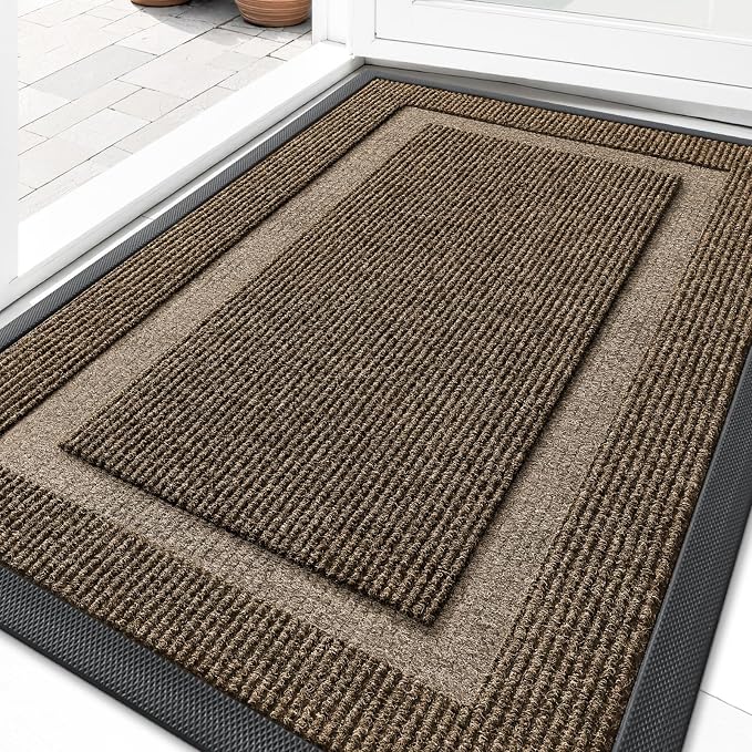 OLANLY Front Door Mat Outside 33x21, All-Season Heavy-Duty Rubber Doormat | Brown, Absorbent, Stain and Fade Resistant, Waterproof Non-Slip Backing, Low-Profile Indoor Outdoor Floor Mat for Entryway