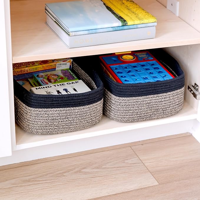 Woven Rope Baskets for Organizing, 3 Pack, 15.5 x 11 x 5.5" Storage Bins | Storage baskets and organizer bins for shelves, pantry, closet storage, toy organizer, bathroom storage, nursery, towels