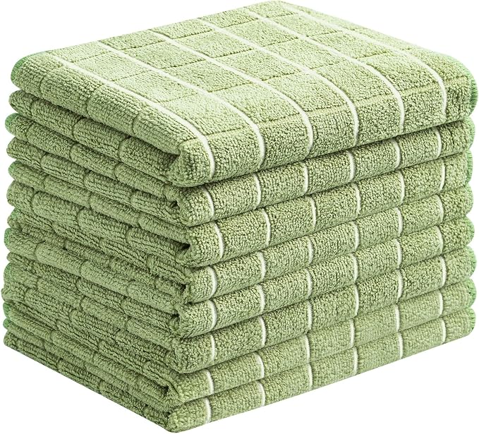 Microfiber Dish Towels - Soft, Super Absorbent and Lint Free Kitchen Towels - 8 Pack (Lattice Designed Olive Colors) - 26 x 18 Inch (Olive Green)