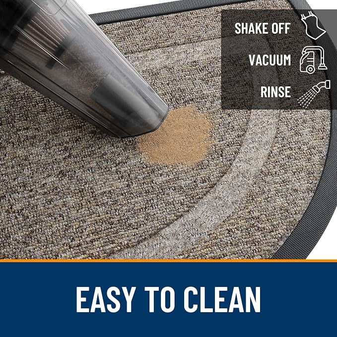 OLANLY Half Circle Front Door Mat Outside 33x21 All-Season Rubber Doormat | Khaki and White, Absorbent, Heavy-Duty, Stain and Fade Resistant, Non-Slip Backing, Low-Profile Indoor Outdoor Entryway Mat