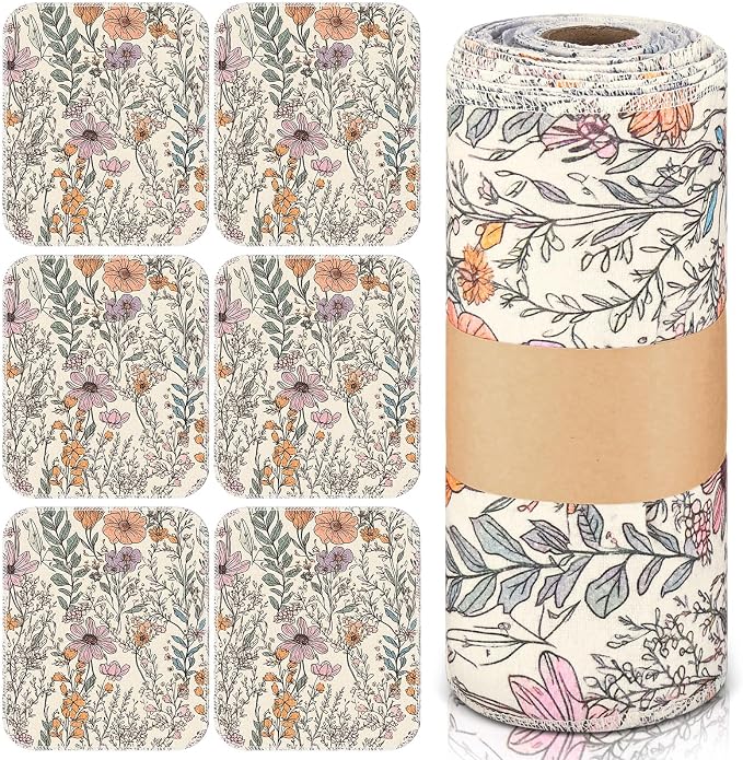 Reusable Kitchen Cloths Cotton Towel, 36 Pack, Cute Wildflower | Washable 9.84x11.81in, Paperless Towel Rolls Bulk, Cleaning Cloth Napkins for Dishes