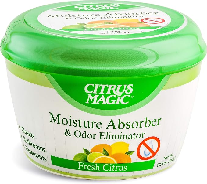 Citrus Magic Moisture Absorber and Odor Eliminator, 12.8 Ounce | Fresh Citrus Scent, Ideal for Bathrooms, Closets, Basements & Home Use, Up to 8 Weeks
