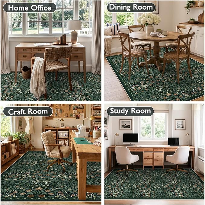 Anidaroel Office Chair Mat for Hardwood Floor/Tile Floor, 5x7 Floral Desk Chair Mat for Hard Floors, Under Desk Rug Protector for Rolling Computer Gaming Chairs, Anti Slip Machine Wash Low Pile Carpet