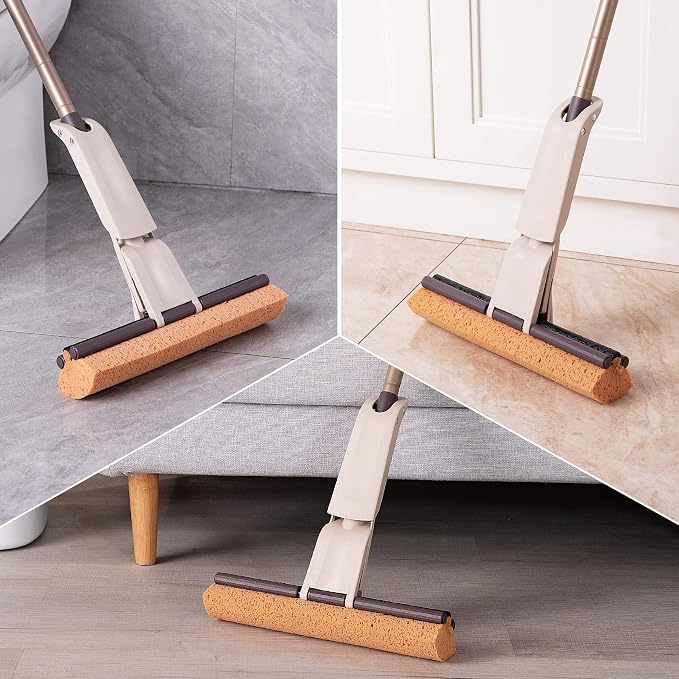 Eyliden Sponge Mop with 2 Reusable Heads, Self-Wringing Floor Absorbent Mop | 13" Honeycomb Sponge, Quick Wring, Home Commercial Use, Kitchen Bathroom Hardwood Laminate Tile Marble Floors Cleaning