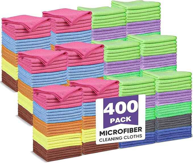 10 Colors Microfiber Cleaning Cloths, 400 Pack Assorted Cleaning Rags | Highly Absorbent Microfiber Towels for Car, Kitchen, Bathroom and Household Cleaning, 11.8"X11.8"