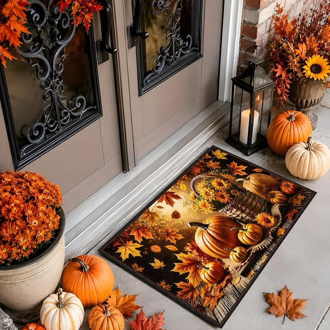 Fall Pumpkin Rug 15.7x23.6 in, Faux Cashmere Non Slip Floor Mat (Pumpkin, 15.7x23.6inch)