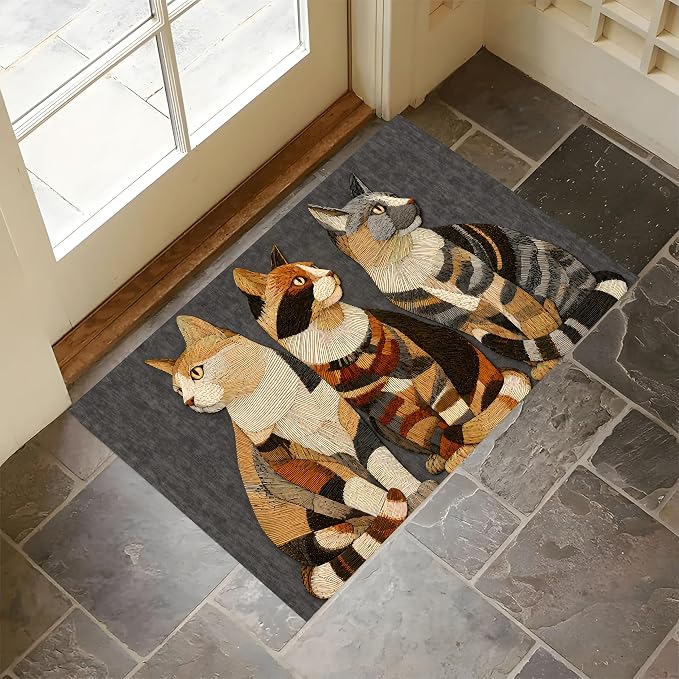 Three Cats Area Rug 15.7x23.6 Inch, Faux Cashmere Non Slip Floor Mat, Vintage Cat Decorative Rug for Entryway Bedroom Kitchen (Three Cats, 15.7x23.6inch)