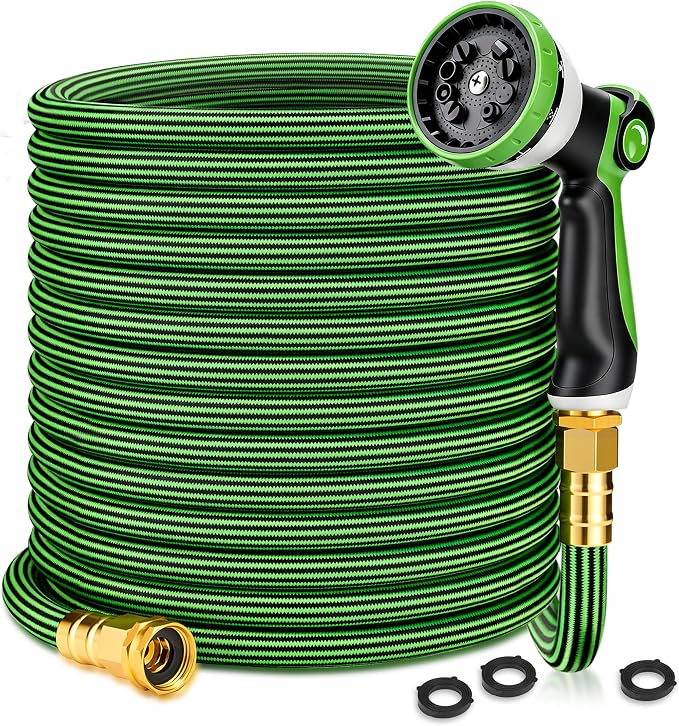 Garden Hose 25FT, Lightweight Flexible Water Hose | Solid Brass Fittings,10 Function nozzle, Wear Resistant, Non-Expandable, Yard, Lawn, Car Washing