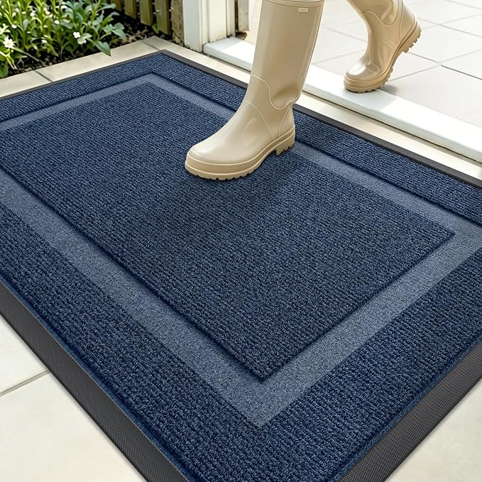 OLANLY Front Door Mat Outside 35x23, All-Season Heavy-Duty Rubber Doormat | Blue, Absorbent, Stain and Fade Resistant, Waterproof Non-Slip Backing, Low-Profile Indoor Outdoor Floor Mat for Entryway