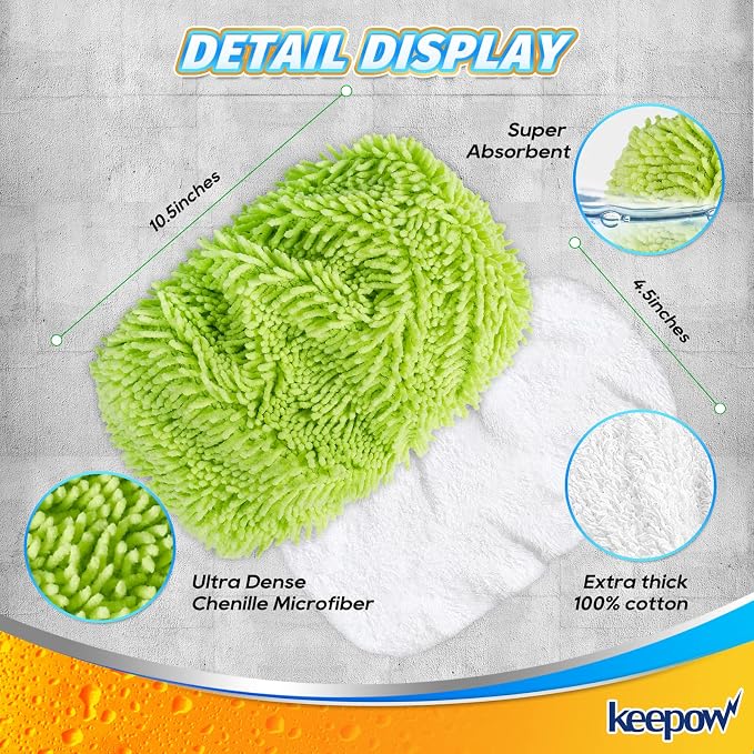 KEEPOW Reusable Microfiber Mop Pads Compatible with Swiffer Sweeper, 6 Pack | Dry Sweeping/Wet Mopping Cloths, Washable Microfiber Mop Pads Refills for Hard-Surface/Hardwood Floor Cleaning