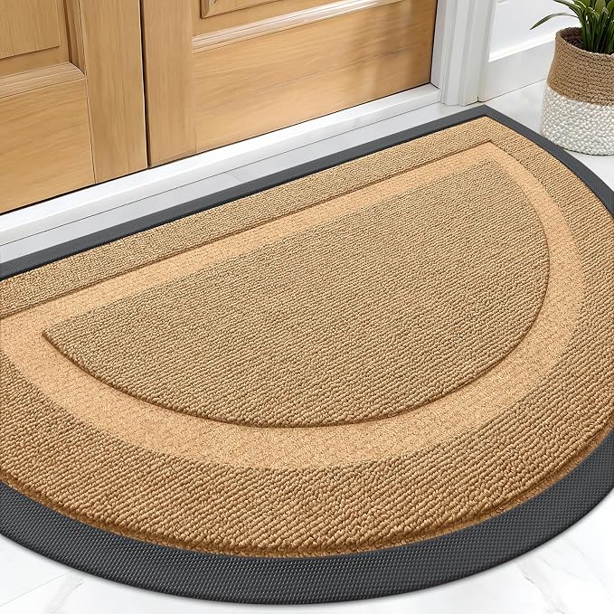 OLANLY Half Circle Front Door Mat Outside 59x34 All-Season Rubber Doormat | Butter Yellow, Absorbent, Heavy-Duty, Stain and Fade Resistant, Non-Slip Backing, Low-Profile Indoor Outdoor Entryway Mat